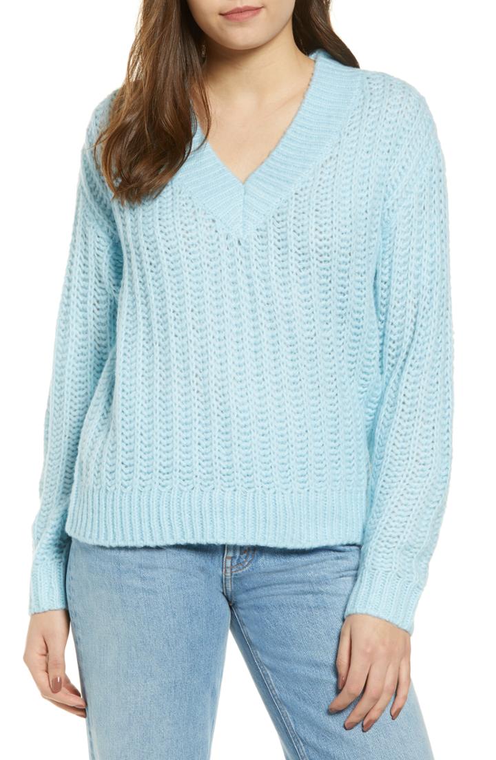 Women's Vero Moda Becca V-neck Chunky Sweater - Blue