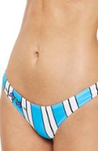 Women's Topshop Stripe Floral Embroidered High Leg Bikini Bottoms Us (fits Like 0) - Blue