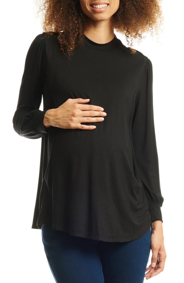 Women's Everly Grey Sherry Maternity/nursing Mock Neck Top