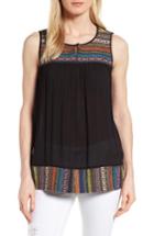 Women's Pleione Embroidered Mixed Media Top - Black
