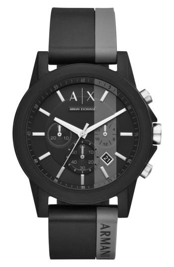 Men's Ax Armani Exchange Chronograph Stripe Silicone Strap Watch, 45mm
