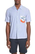 Men's Paul Smith Stripe Seersucker Camp Shirt - Blue