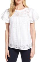 Women's Pleione Flutter Sleeve Eyelet Cotton Top - White