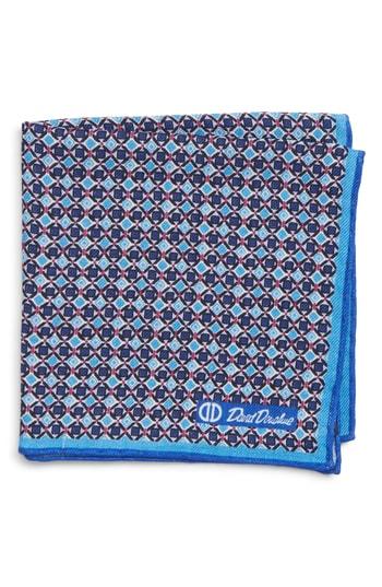 Men's David Donahue Geometric Wool & Silk Pocket Square, Size - Blue