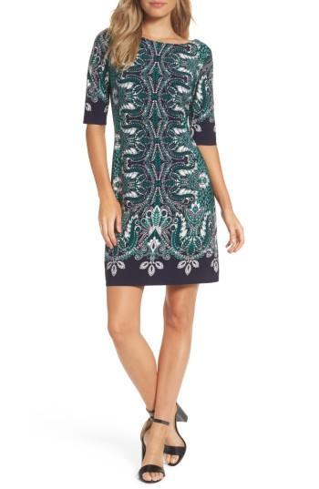 Women's Eliza J Print Elbow Sleeve Shift Dress - Blue
