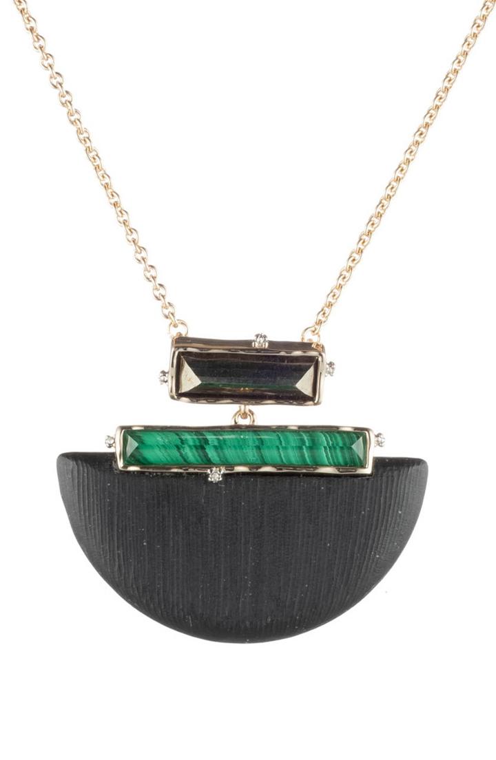 Women's Alexis Bittar Retro Gold Stone Studded Half-moon Pendant Necklace