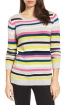 Women's Halogen Stripe Cashmere Sweater, Size - Grey