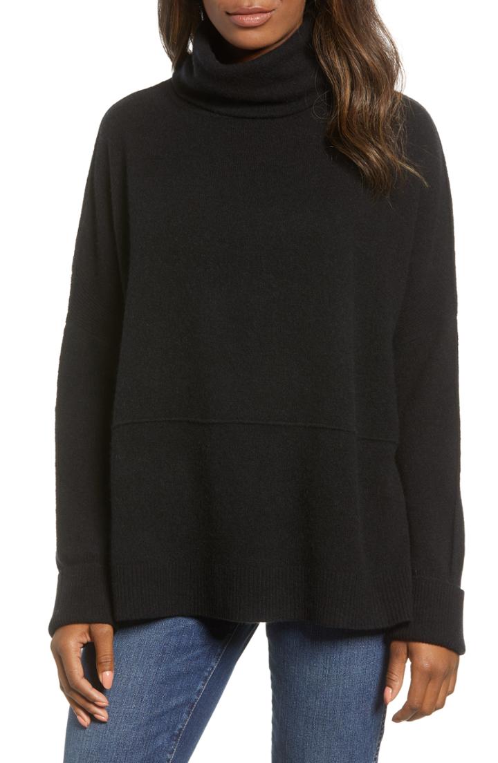 Women's Caslon Off Duty Wool & Cashmere Turtleneck Sweater - Black