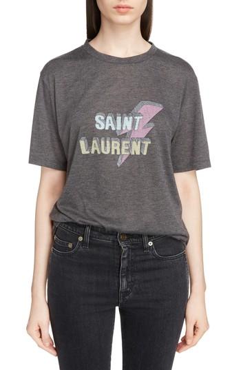 Women's Saint Laurent Lightning Logo Tee - Black
