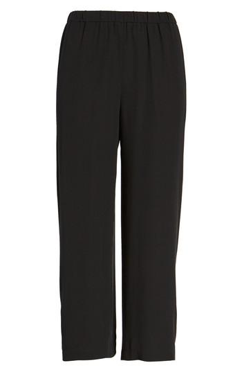 Petite Women's Eileen Fisher Silk Crop Pants, Size P - Black