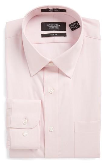 Men's Nordstrom Men's Shop Trim Fit Non-iron Solid Dress Shirt .5 - 34/35 - Pink