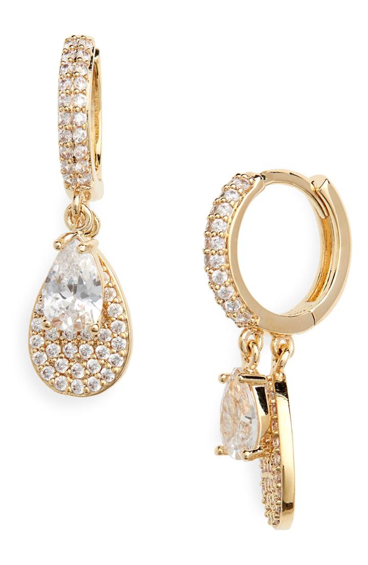 Women's Pave Crystal Teardrop Huggie Earrings