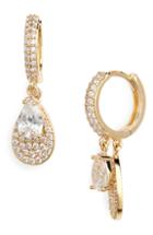 Women's Pave Crystal Teardrop Huggie Earrings