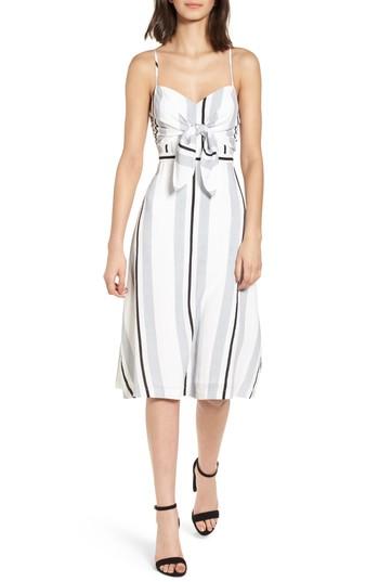 Women's Stripe Tie Front Midi Dress - Blue