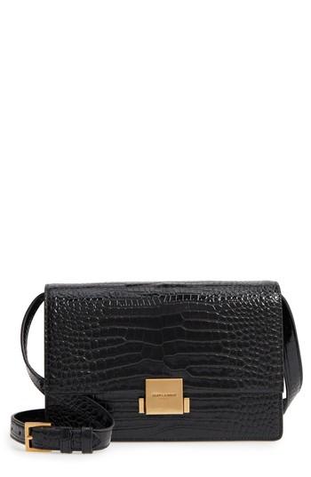 Saint Laurent Medium Bellechasse Croc Embossed Leather Shoulder Bag - Black