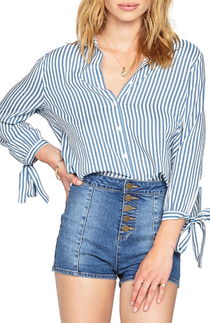 Women's Amuse Society Stripe Tie Cuff Shirt - Blue
