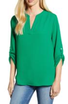 Petite Women's Everleigh Roll-tab Sleeve Tunic, Size P - Green