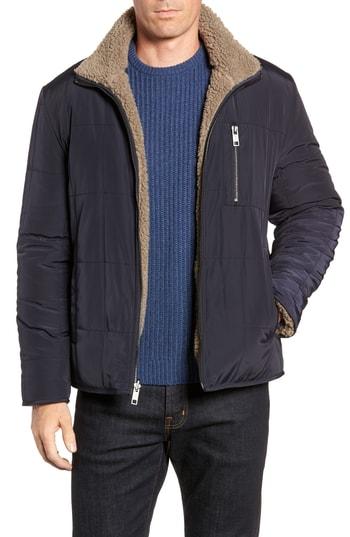 Men's Marc New York Faux Shearling Reversible Quilted Jacket - Blue