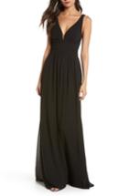 Women's Lulus V-neck Chiffon Gown - Black