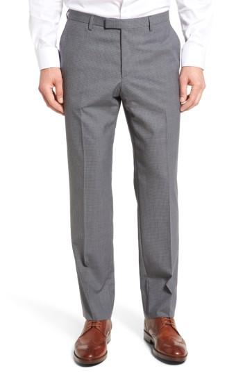 Men's Boss Leenon Flat Front Check Wool Trousers R - Grey