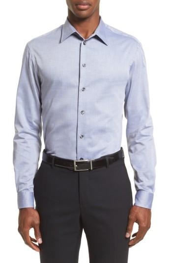 Men's Armani Collezioni Slim Fit Herringbone Sport Shirt - Blue