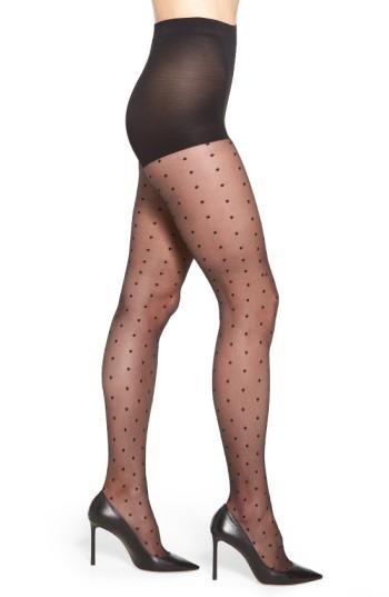 Women's Nordstrom Polka Dot Tights, Size B - Black