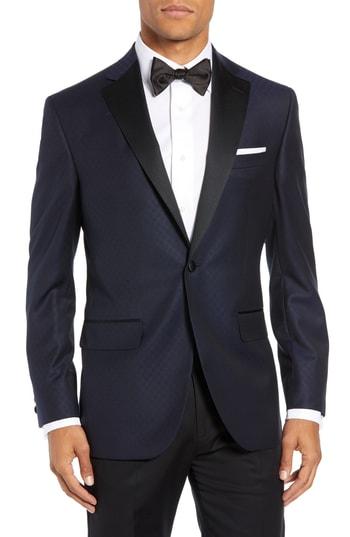 Men's David Donahue Reed Wool Dinner Jacket L - Blue