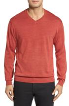 Men's Cutter & Buck 'douglas' Merino Wool Blend V-neck Sweater, Size - Red (online Only)