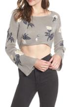 Women's Willow & Clay Floral Detail Bell Sleeve Crop Sweater - Grey