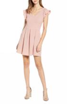 Women's Speechless Crepe Flutter Sleeve Fit & Flare Dress - Pink