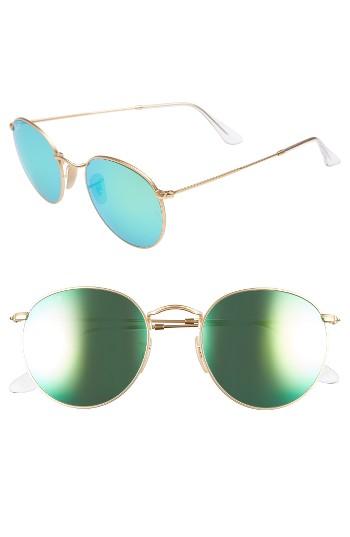 Women's Ray-ban 53mm Polarized Round Retro Sunglasses - Green/ Mirror