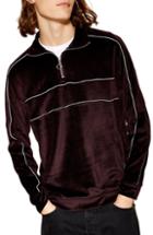 Men's Topman Classic Fit Quarter Zip Velour Pullover - Burgundy
