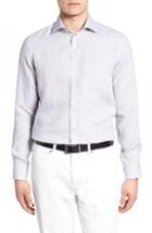 Men's Luciano Barbera Trim Fit Solid Linen Dress Shirt - Grey