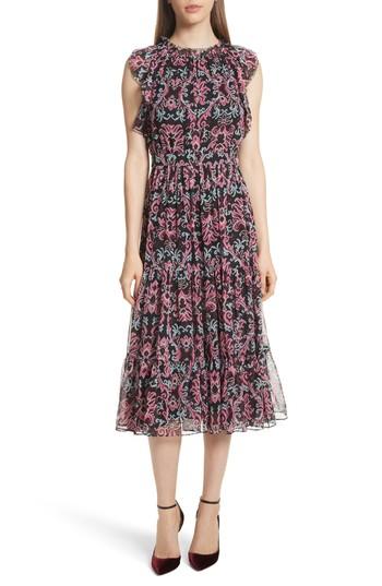 Women's Kate Spade New York Tapestry Silk Chiffon Midi Dress - Black