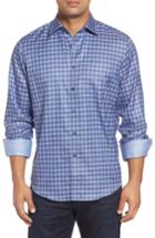 Men's Bugatchi Classic Fit Windowpane Denim Sport Shirt, Size - Blue