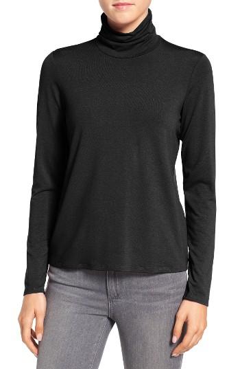 Women's Eileen Fisher Scrunch Neck Top, Size - Black