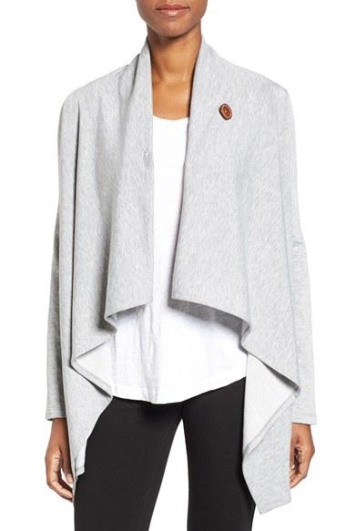 Petite Women's Bobeau One-button Fleece Wrap Cardigan P - Grey