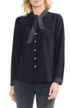 Women's Vince Camuto Stitched Tie Neck Blouse, Size - Black