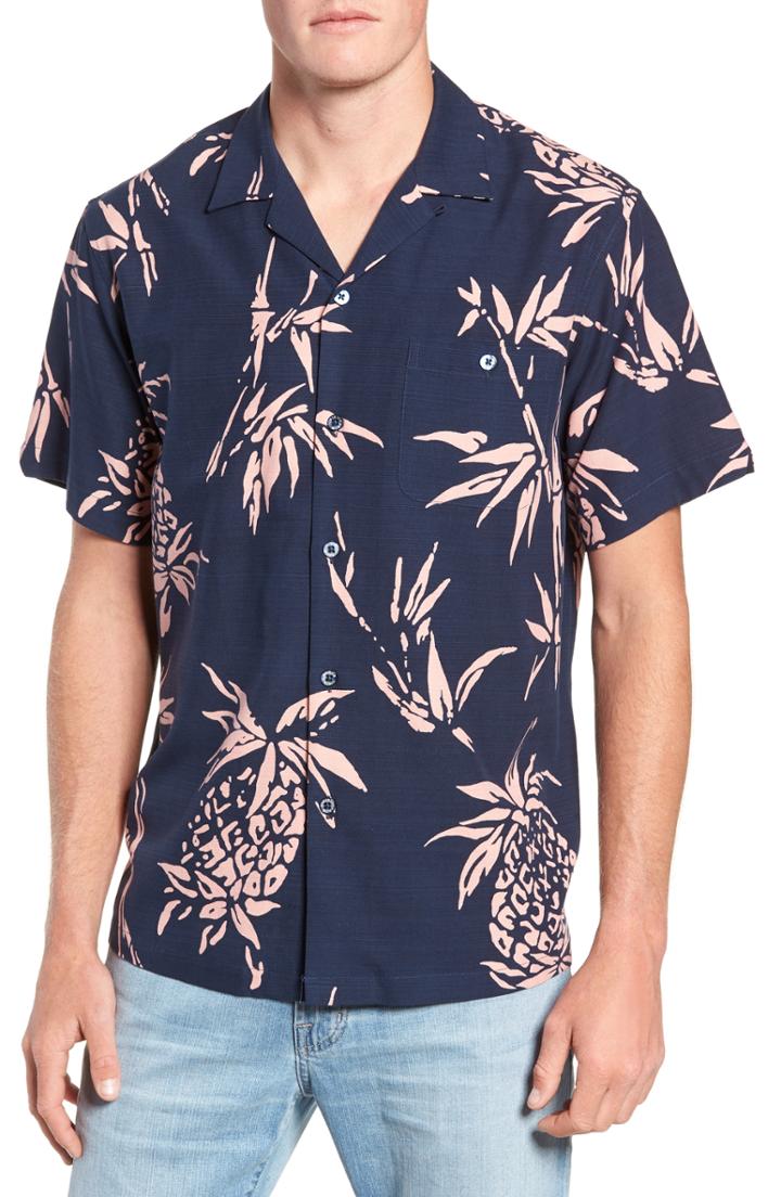 Men's Tori Richard Ananas Regular Fit Silk Blend Camp Shirt - Blue