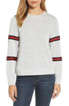Women's Halogen Double Stripe Sleeve Tee, Size - Grey