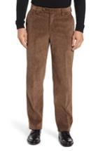 Men's Berle Classic Fit Flat Front Corduroy Trousers - Brown