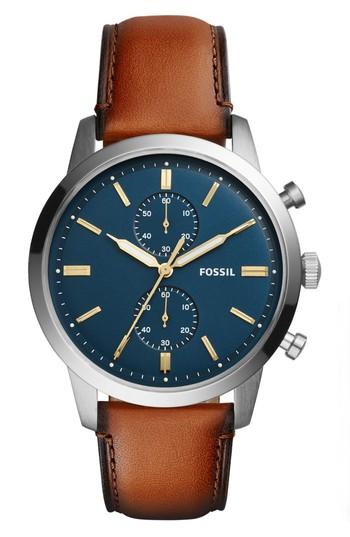 Men's Fossil Townsman Chronograph Leather Strap Watch & Wallet Set, 44mm