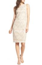 Women's Eliza J Embroidered Sequin Mesh Sheath Dress - Beige