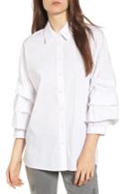 Women's Socialite Ruched Sleeve Shirt - White