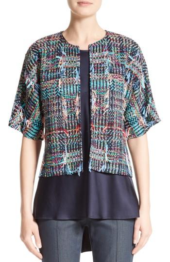 Women's St. John Collection Dara Fringe Knit Jacket - Blue