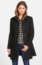 Women's Kensie Single Breasted Ruffle Hem Coat - Black