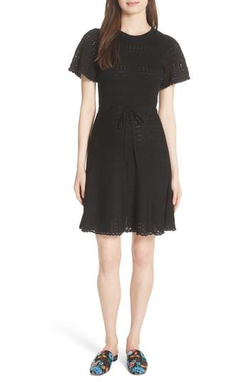 Women's Kate Spade New York Flutter Sleeve A-line Knit Sweater Dress, Size - Black