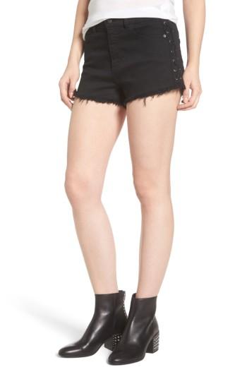Women's Sp Black Frayed Hem High Waist Denim Shorts