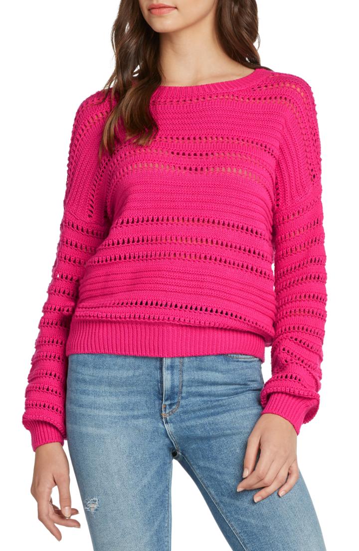Women's Willow & Clay Open Weave Stripe Sweater - Pink