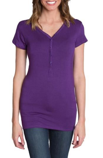 Women's Udderly Hot Mama 'blissful' Nursing Henley Tee (10-12 Us) - Purple